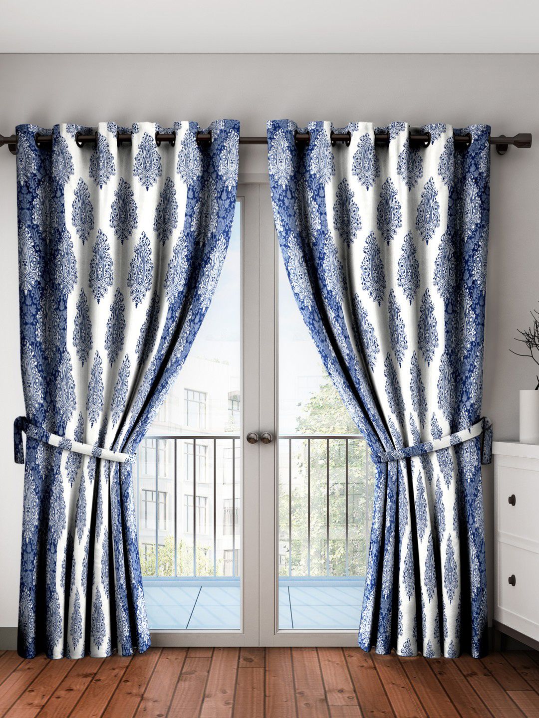 Home Sizzler Blue & White Set of 2 Long Door Curtains Price in India