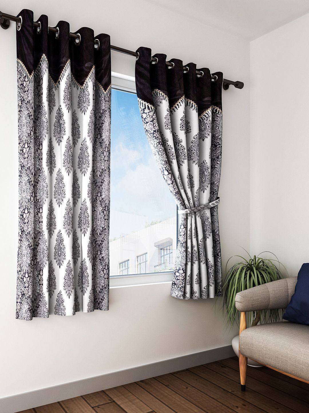 Home Sizzler Grey & White Set of 2 Window Curtains Price in India