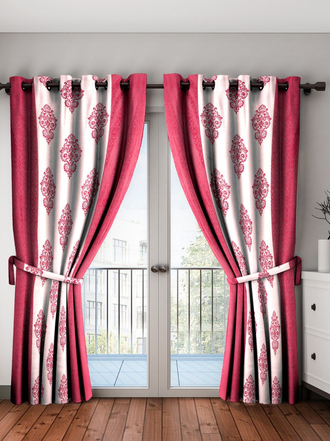 Home Sizzler Pink & White Set of 2 Door Curtains Price in India