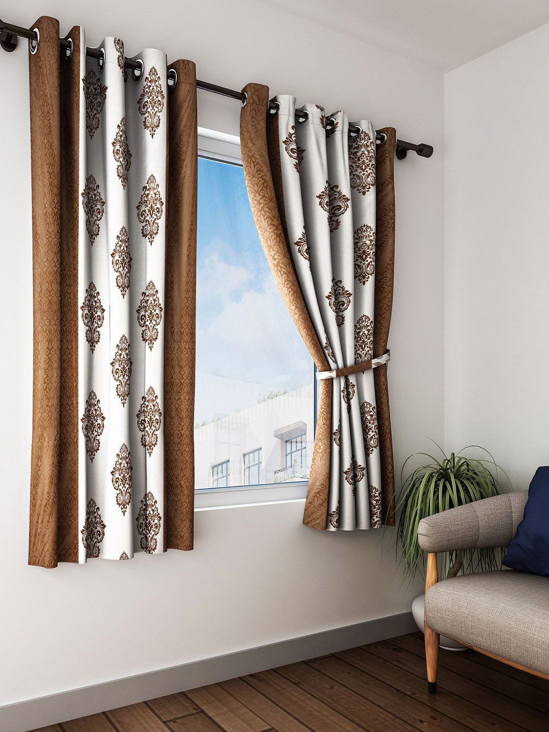 Home Sizzler Brown & White Set of 2 Window Curtains Price in India