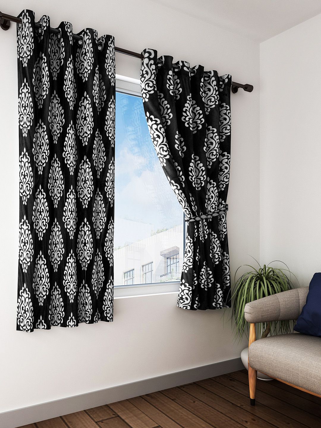 Home Sizzler Black & White Set of 2 Window Curtains Price in India