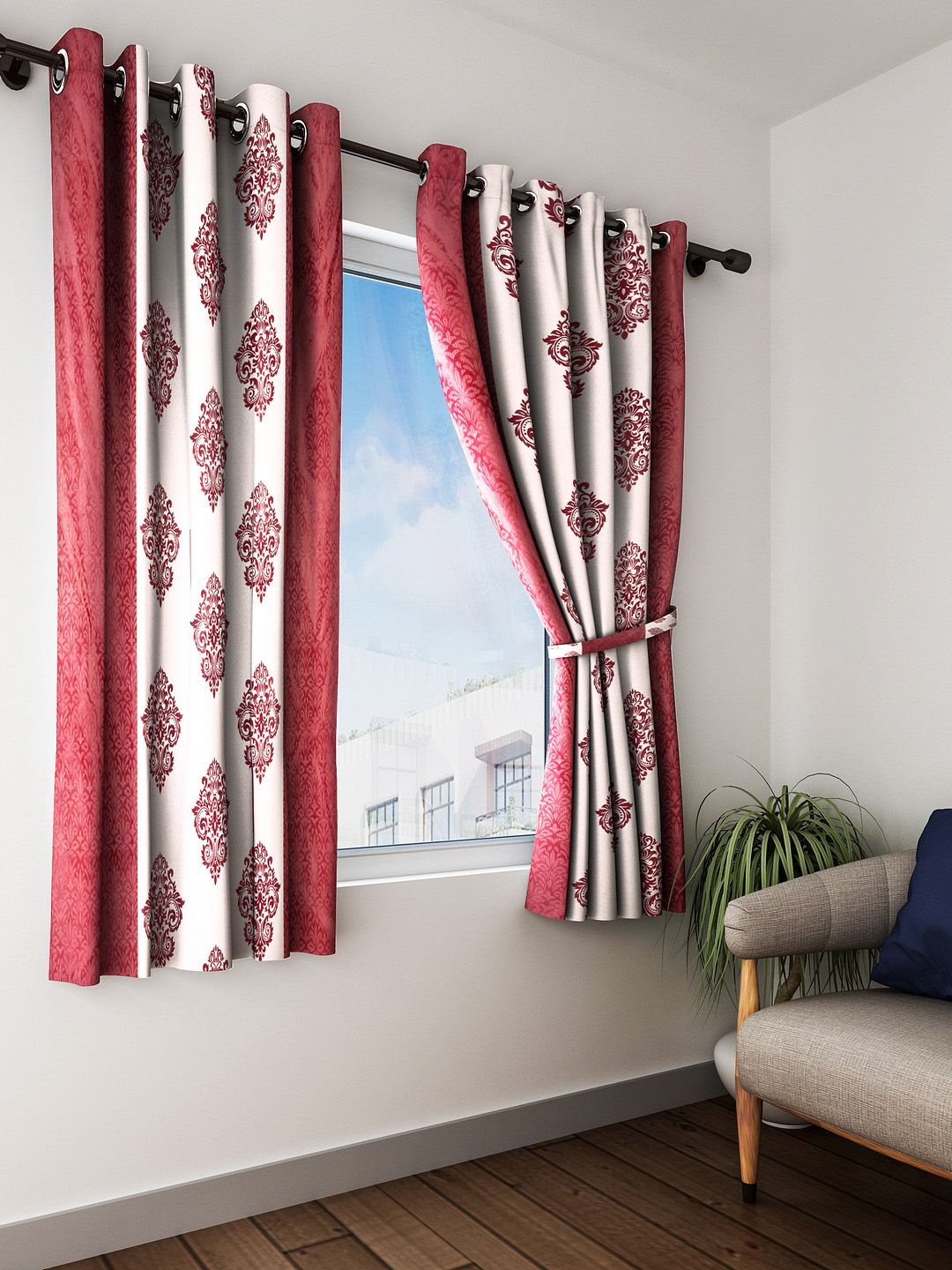 Home Sizzler Red & White Set of 2 Window Curtains Price in India