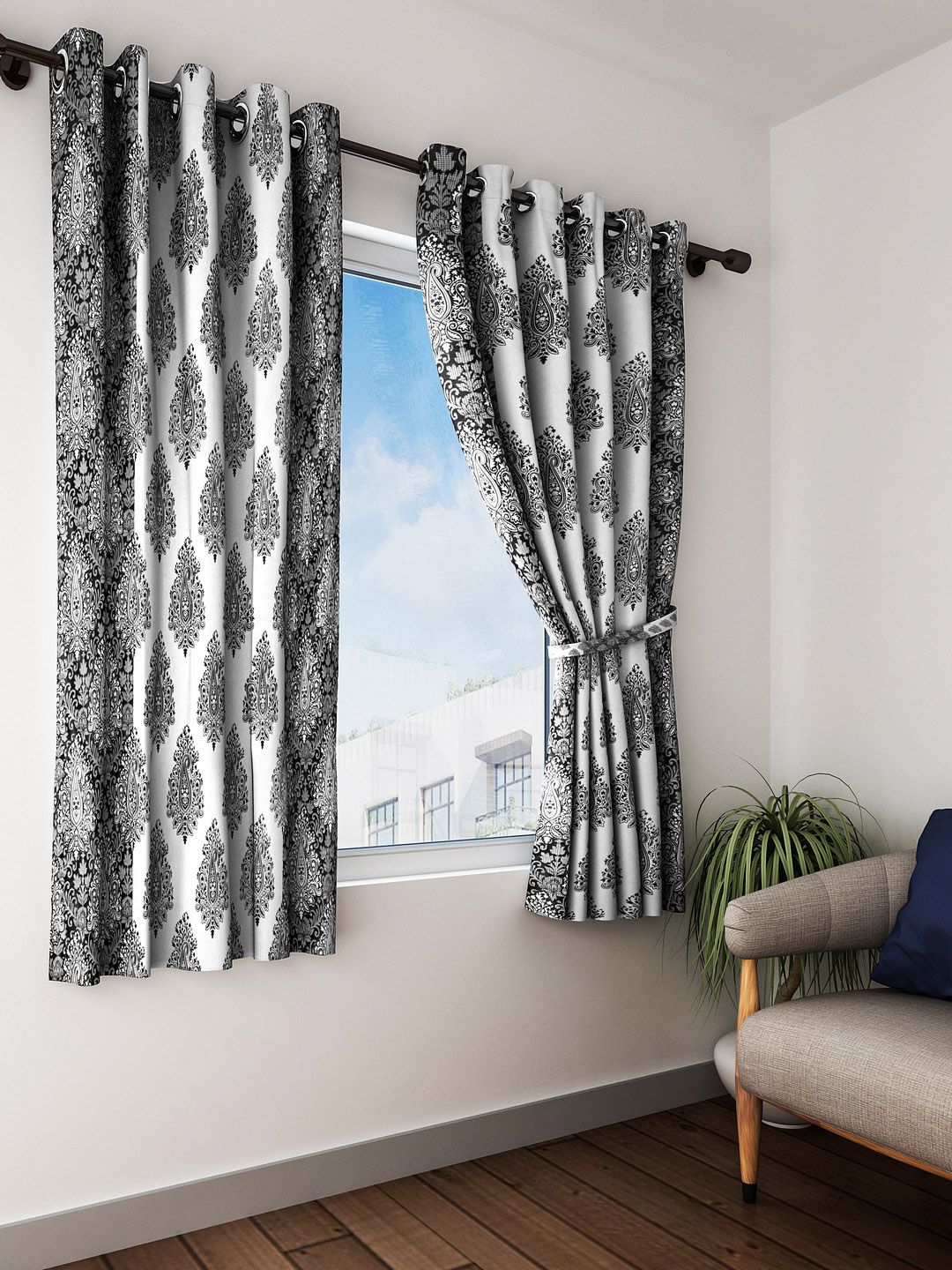 Home Sizzler Grey & White Set of 2 Window Curtains Price in India