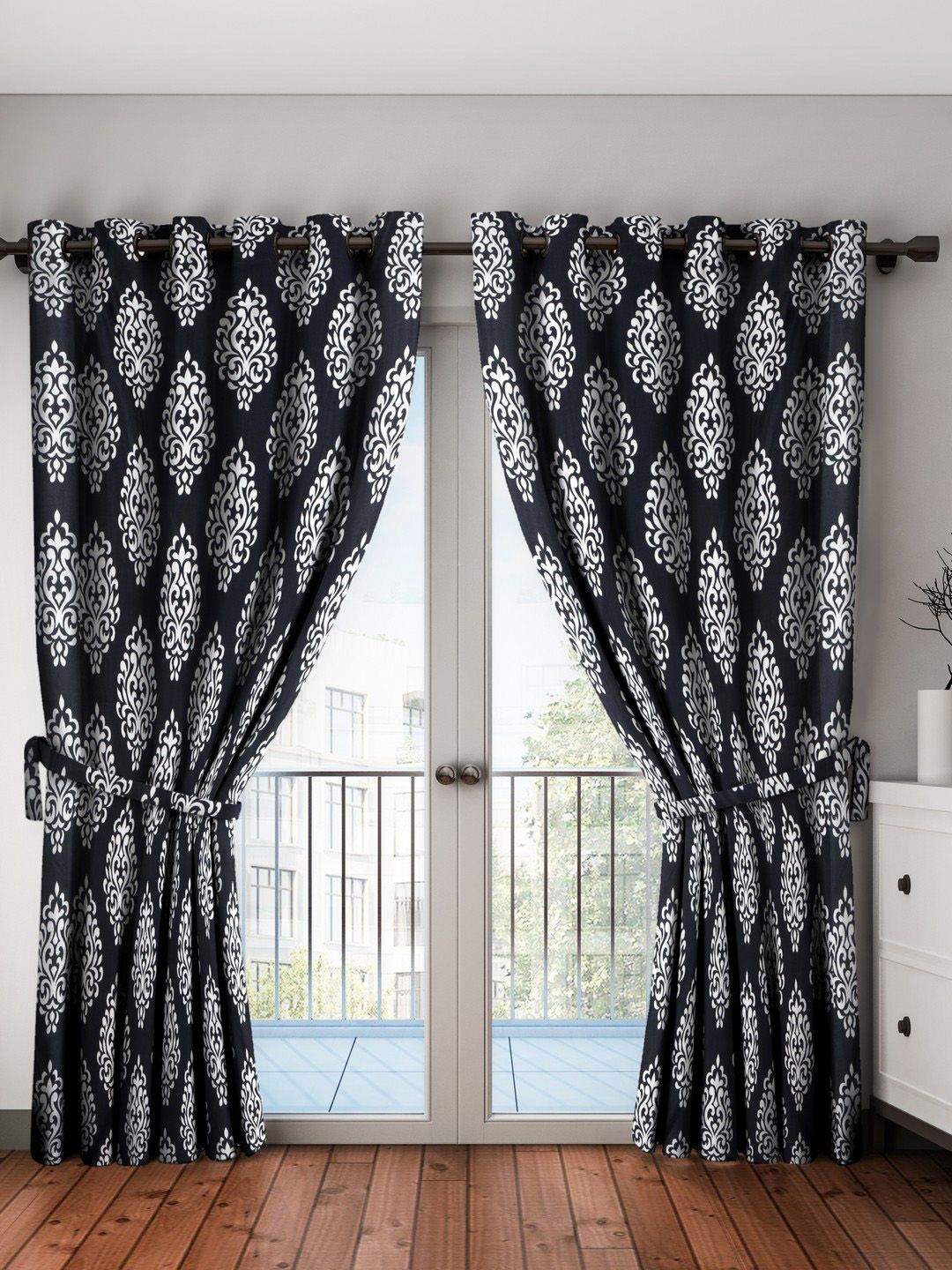 Home Sizzler Black & White Set of 2 Long Door Curtains Price in India