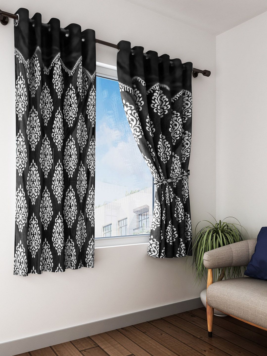 Home Sizzler Black & White Set of 2 Window Curtains Price in India