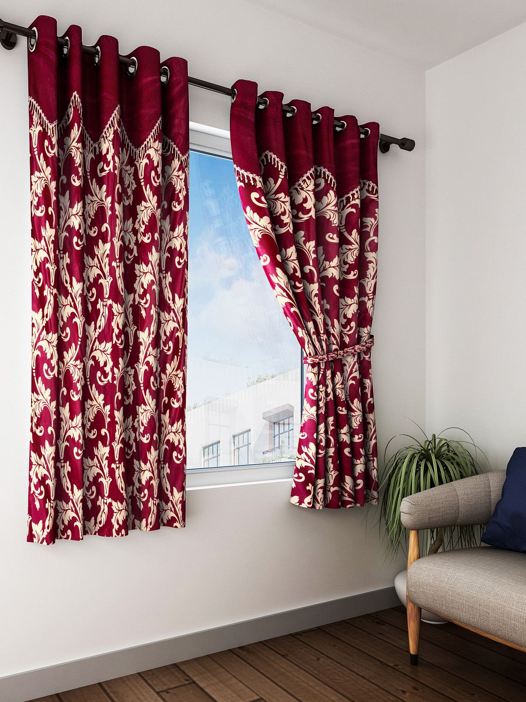 Home Sizzler Maroon Set of 2 Window Curtains Price in India