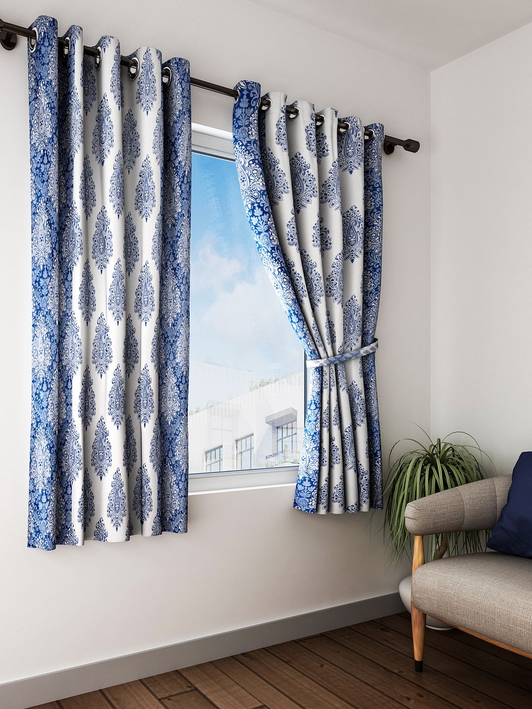 Home Sizzler Blue & White Set of 2 Window Curtains Price in India