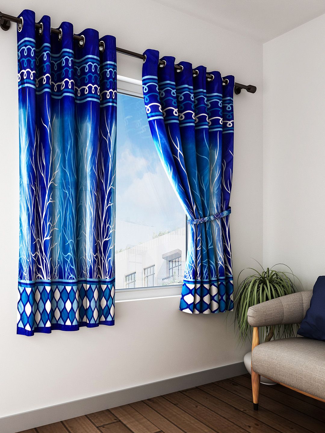 Home Sizzler Blue Set of 2 Window Curtains Price in India