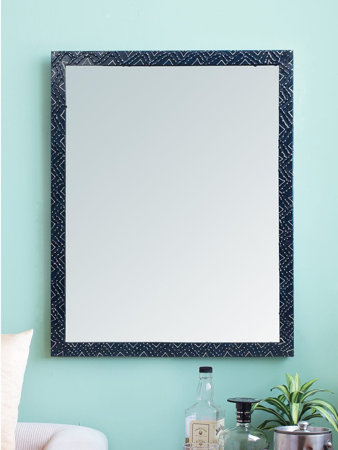999Store Blue Wooden Wall Mirror Price in India