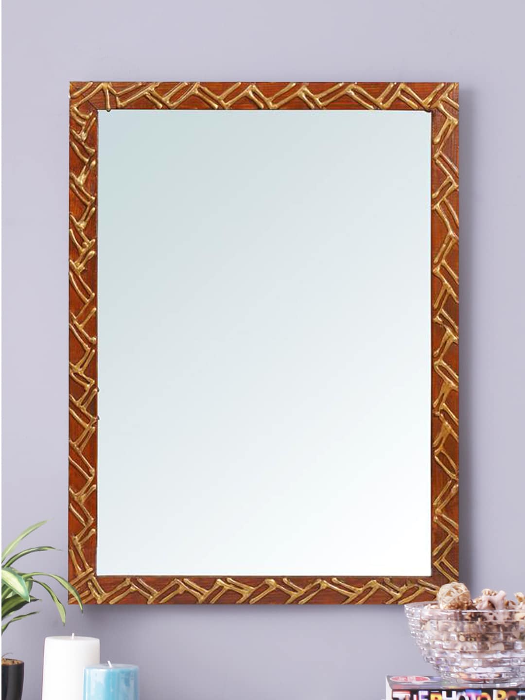 999Store Brown Handcrafted Wooden Wall Mirror Price in India