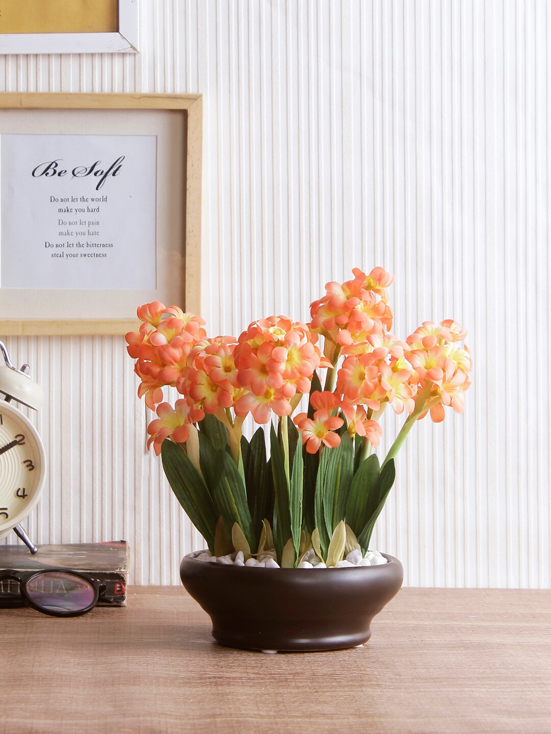 Fourwalls Orange Artificial Hyacinth Flowers Plant in a Ceramic Pot Price in India