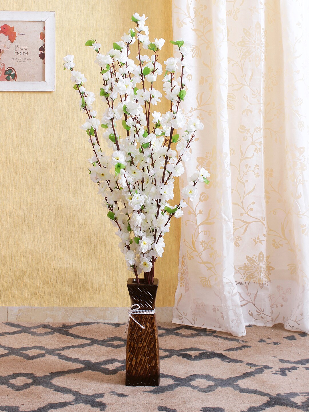 Fourwalls Set of 6 White Artificial Cherry Blossom Flower Sticks without Vase Price in India