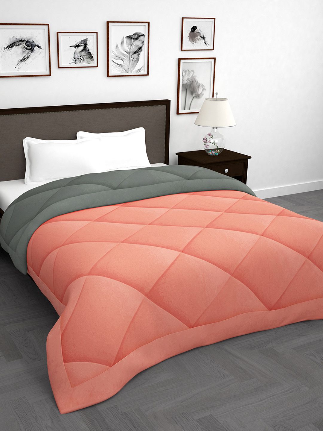 Story@home Orange & Grey Solid Mild Winter 200 GSM Double Bed Comforter Price in India