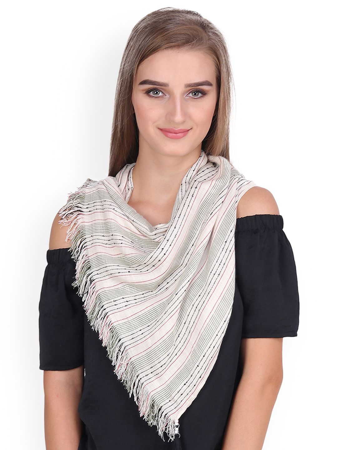 Anekaant Women Off-White Woven Design Stole Price in India