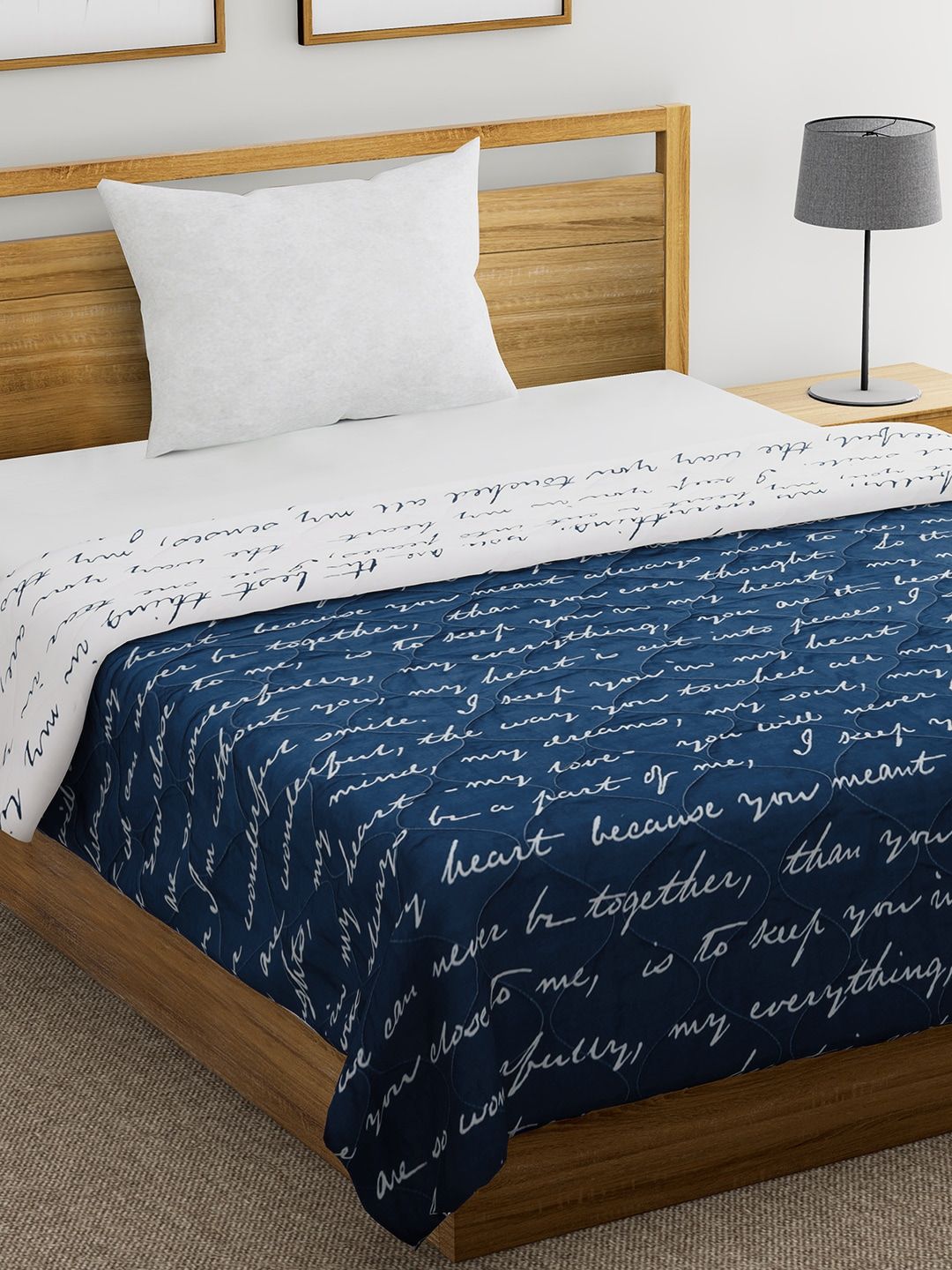Divine Casa Navy Blue & White Printed Mild Winter 110 GSM Single Bed Comforter Price in India