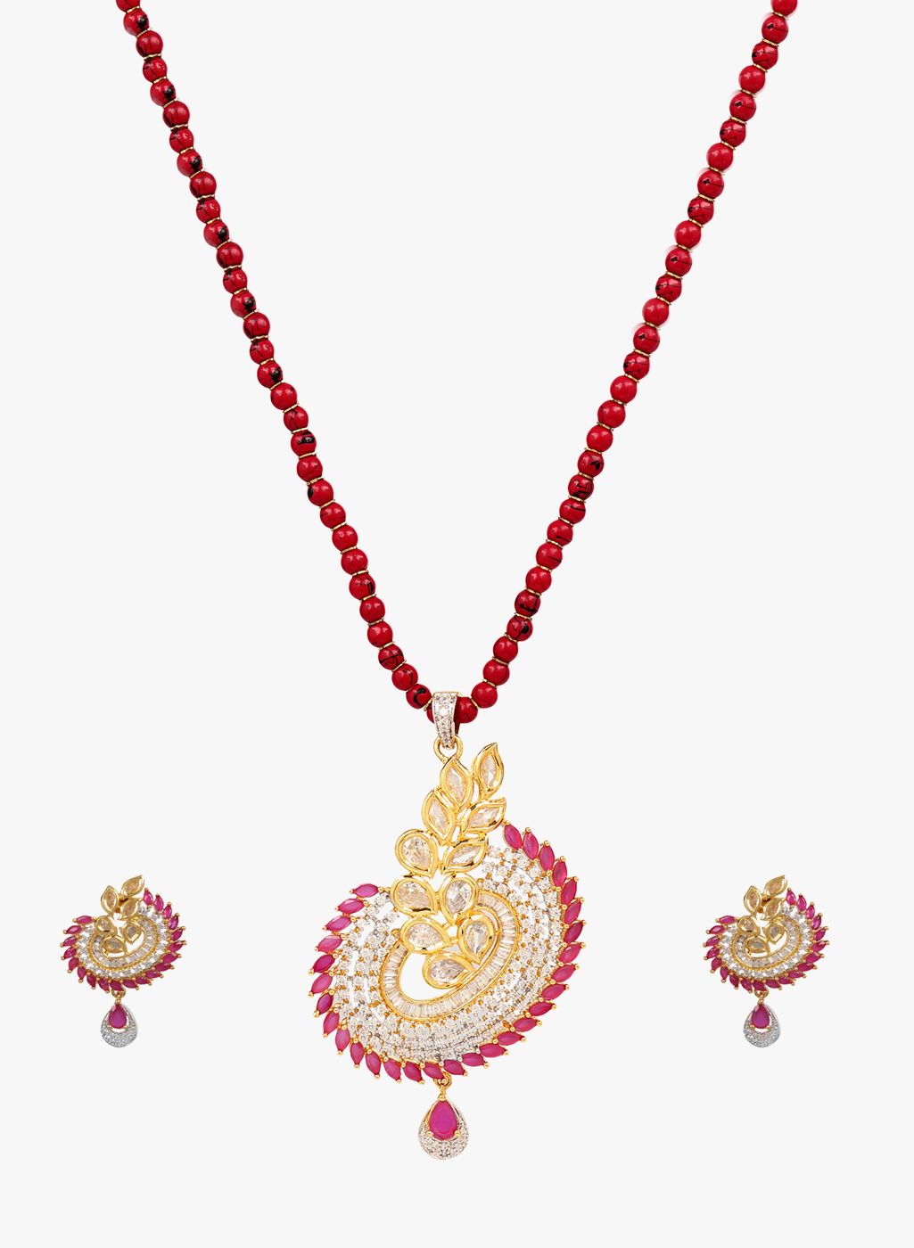 Adwitiya Collection Golden/Pink Copper Pendant Set