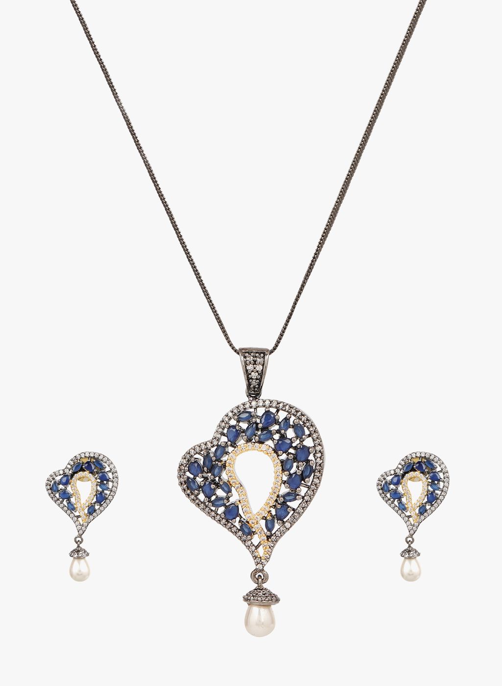 Adwitiya Collection Silver/Blue Copper Pendant Set