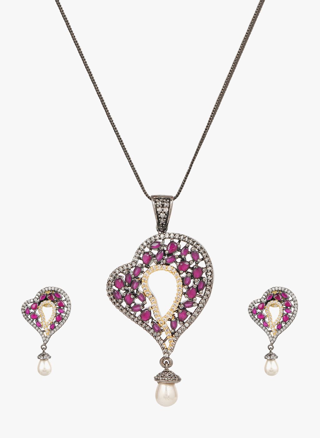Adwitiya Collection Silver/Pink Copper Pendant Set