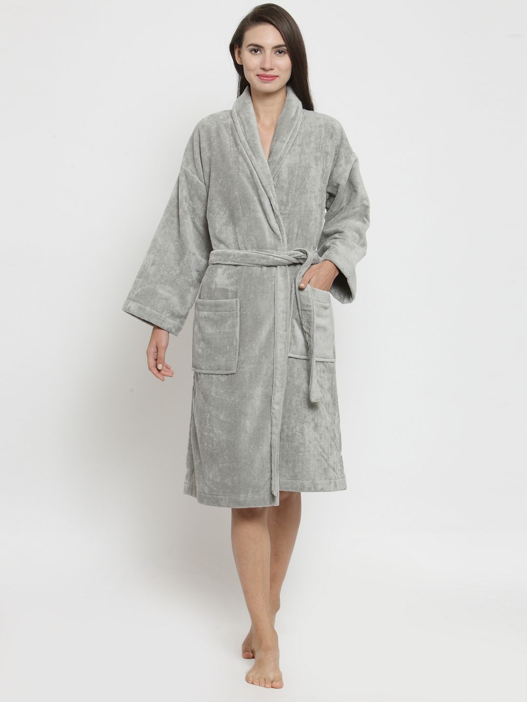 Trident Unisex Grey Solid Bathrobe Price in India