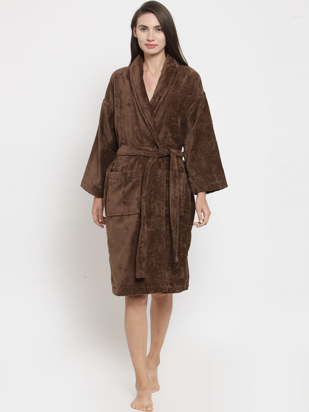 Trident Unisex Brown Solid Bathrobe Price in India