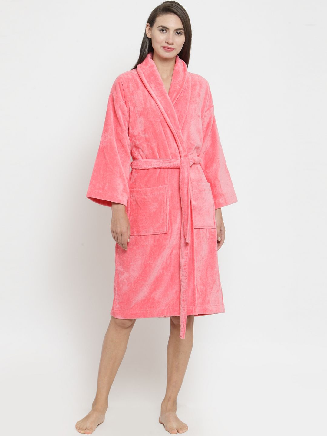 Trident Unisex Pink Solid Bathrobe Price in India