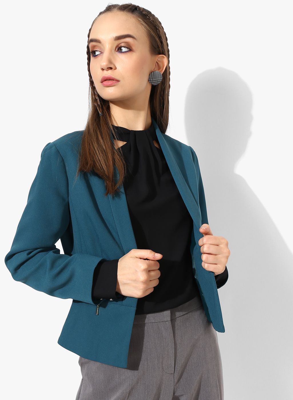 DOROTHY PERKINS Green Solid Fitted Blazer