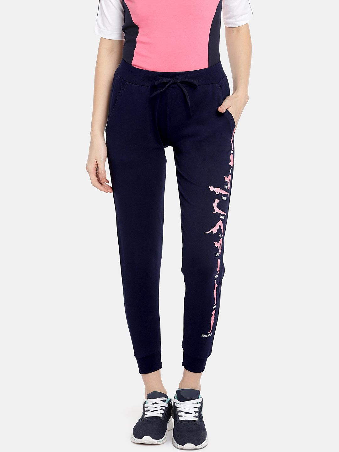 Tuna London Women Navy Blue and Pink Solid Joggers Price in India