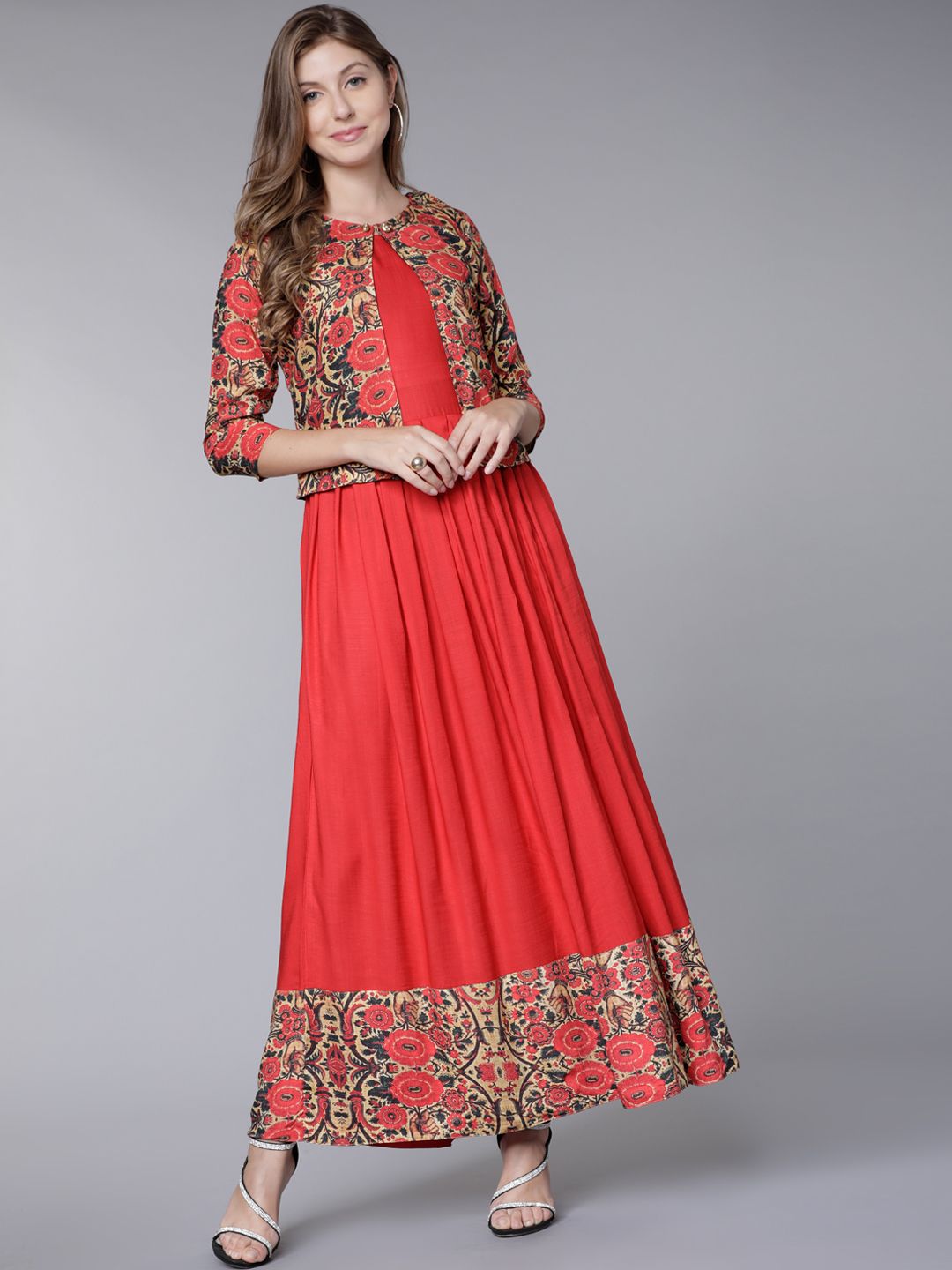 Vishudh Women Red Solid A-Line Dress Price in India