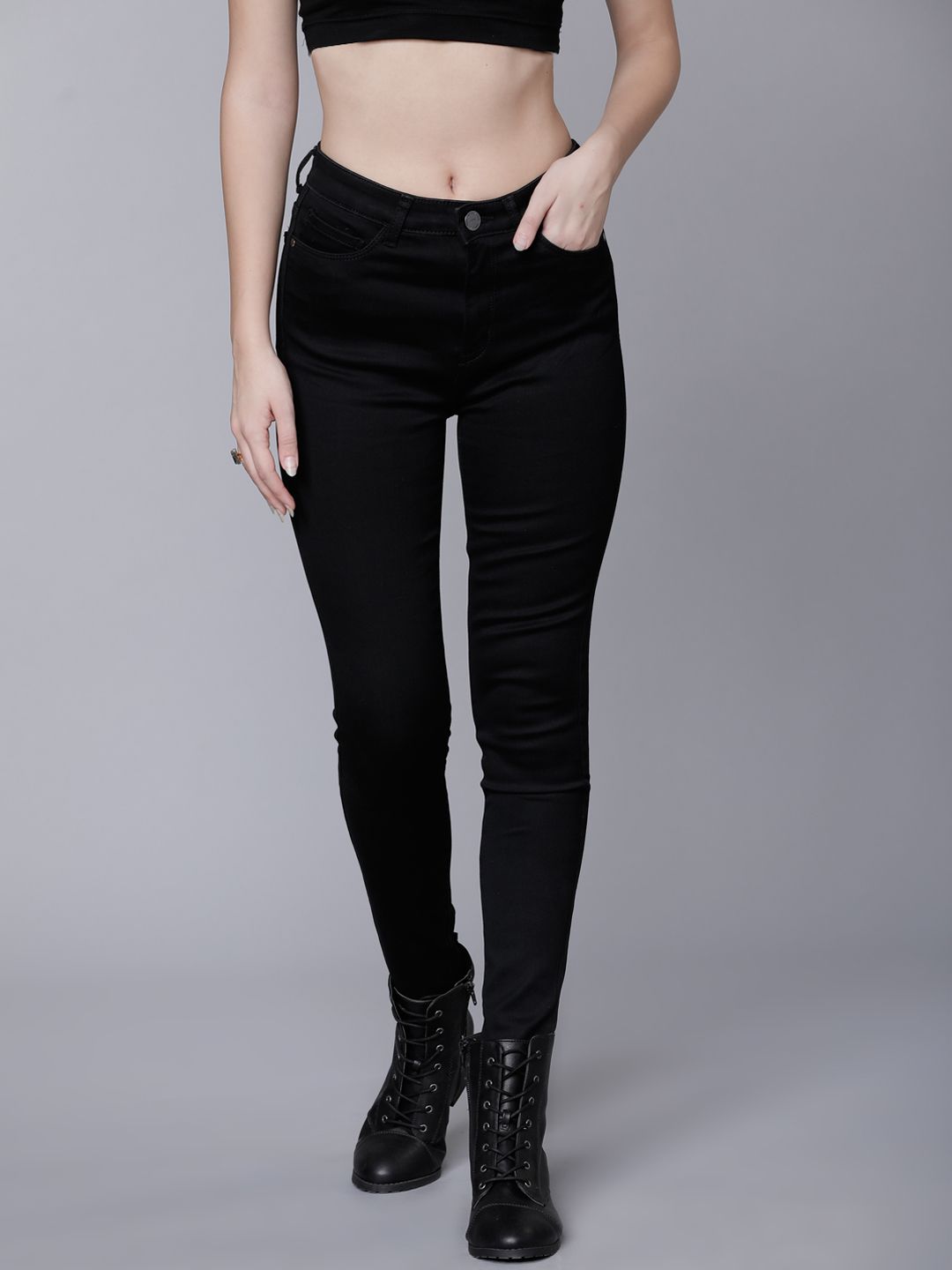 Tokyo Talkies Women Black Super Skinny Fit Mid-Rise Clean Look Stretchable Jeans Price in India