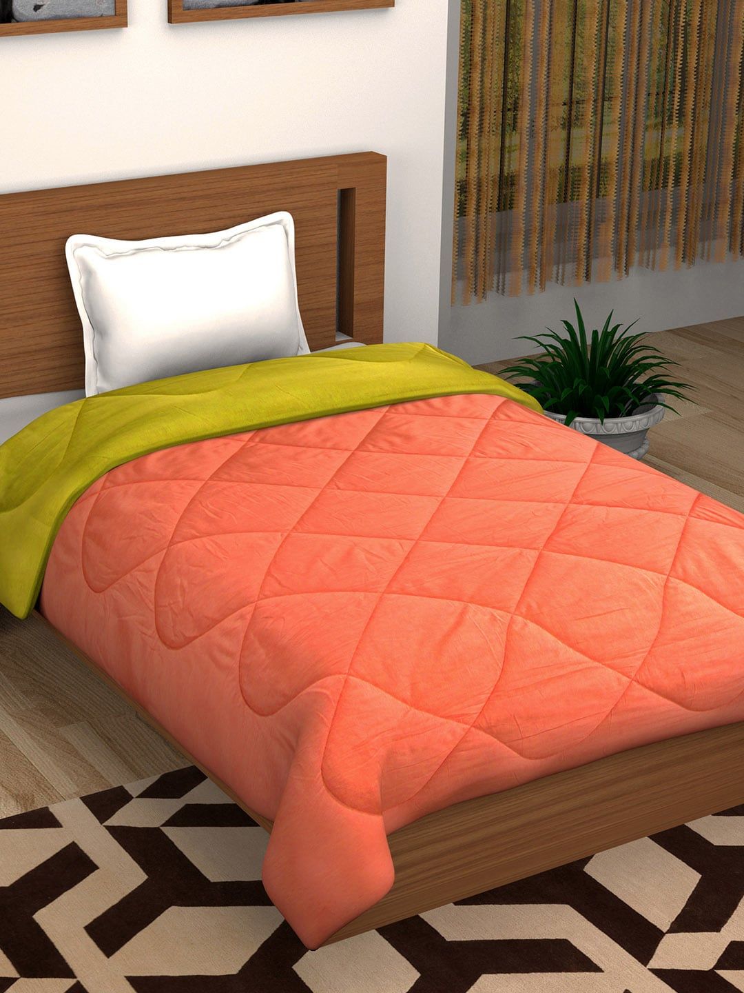 Story@home Peach-Coloured Yellow Solid Heavy Winter 200 GSM Single Bed Comforter Price in India