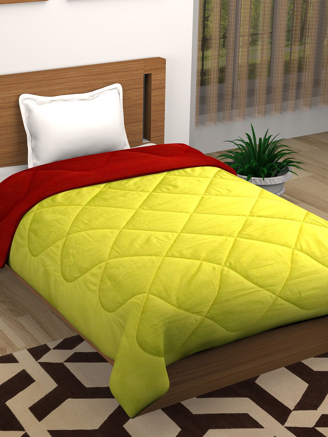 Story@home Yellow Red Solid Heavy Winter 200 GSM Single Bed Comforter Price in India