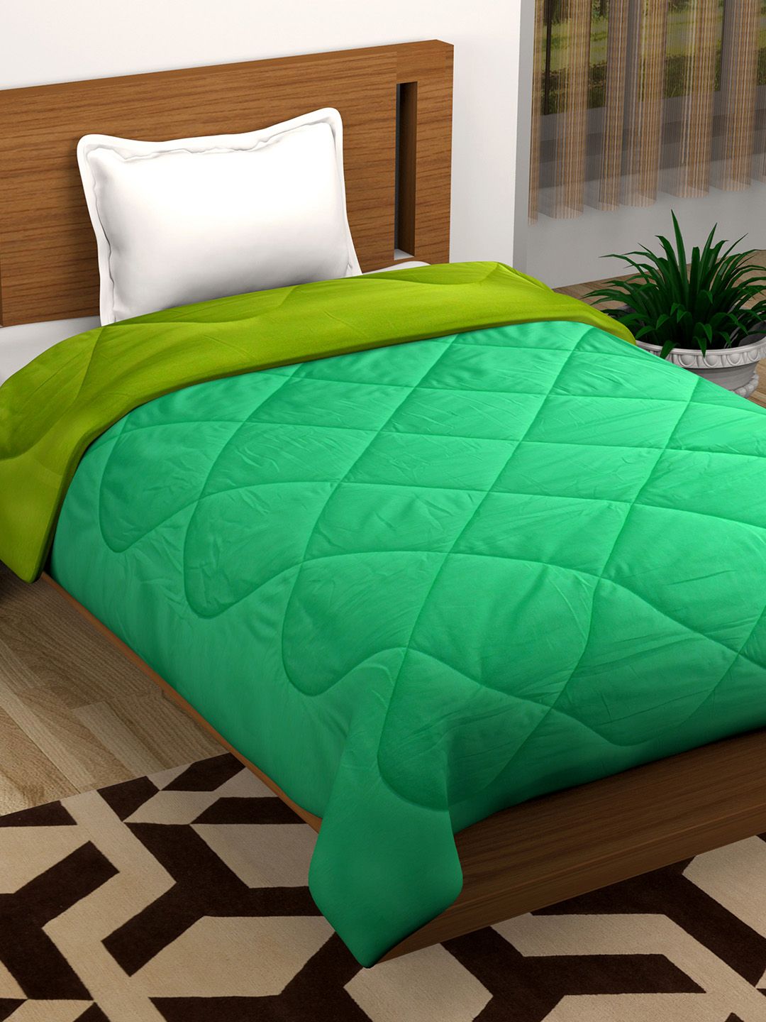 Story@home Green & Lime Green Solid Heavy Winter 200 GSM Single Bed Comforter Price in India