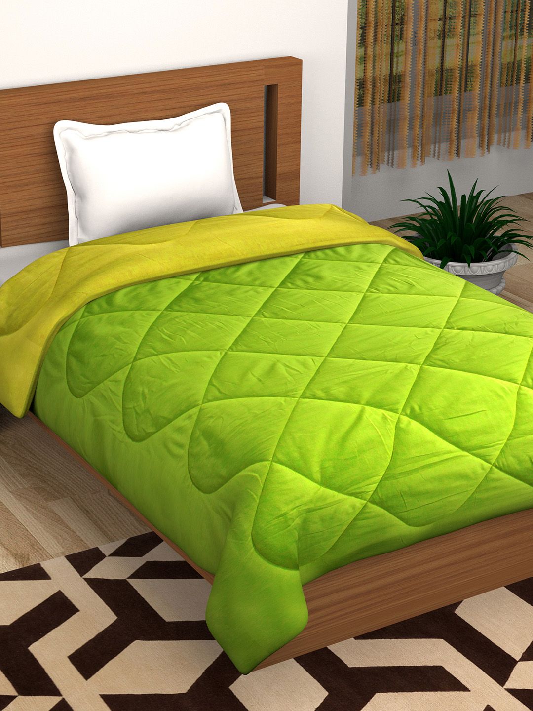 Story@home Green Yellow Solid Heavy Winter 200 GSM Single Bed Comforter Price in India