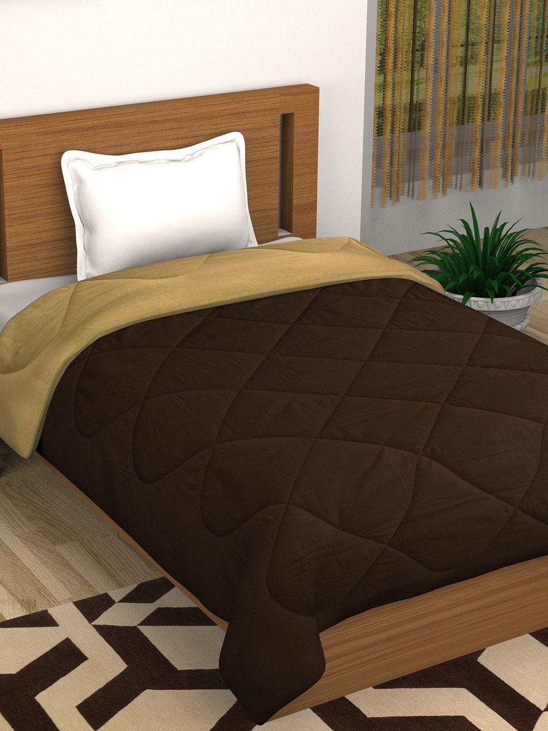 Story@home Coffee Brown Beige Solid Heavy Winter 200 GSM Single Bed Comforter Price in India