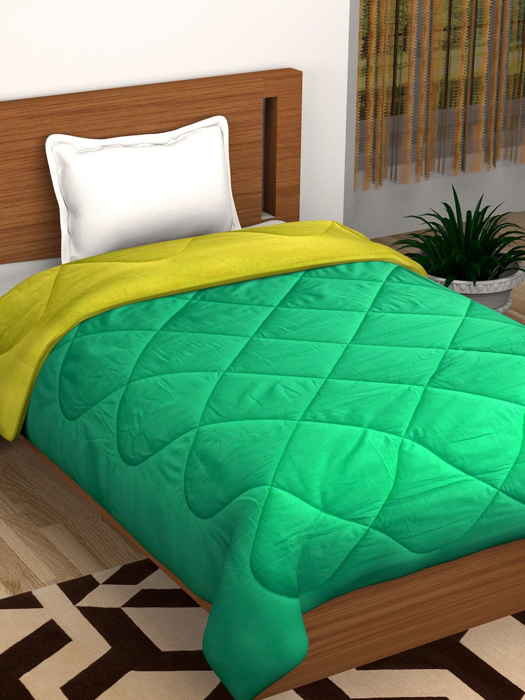 Story@home Green Yellow Solid Heavy Winter 200 GSM Single Bed Comforter Price in India