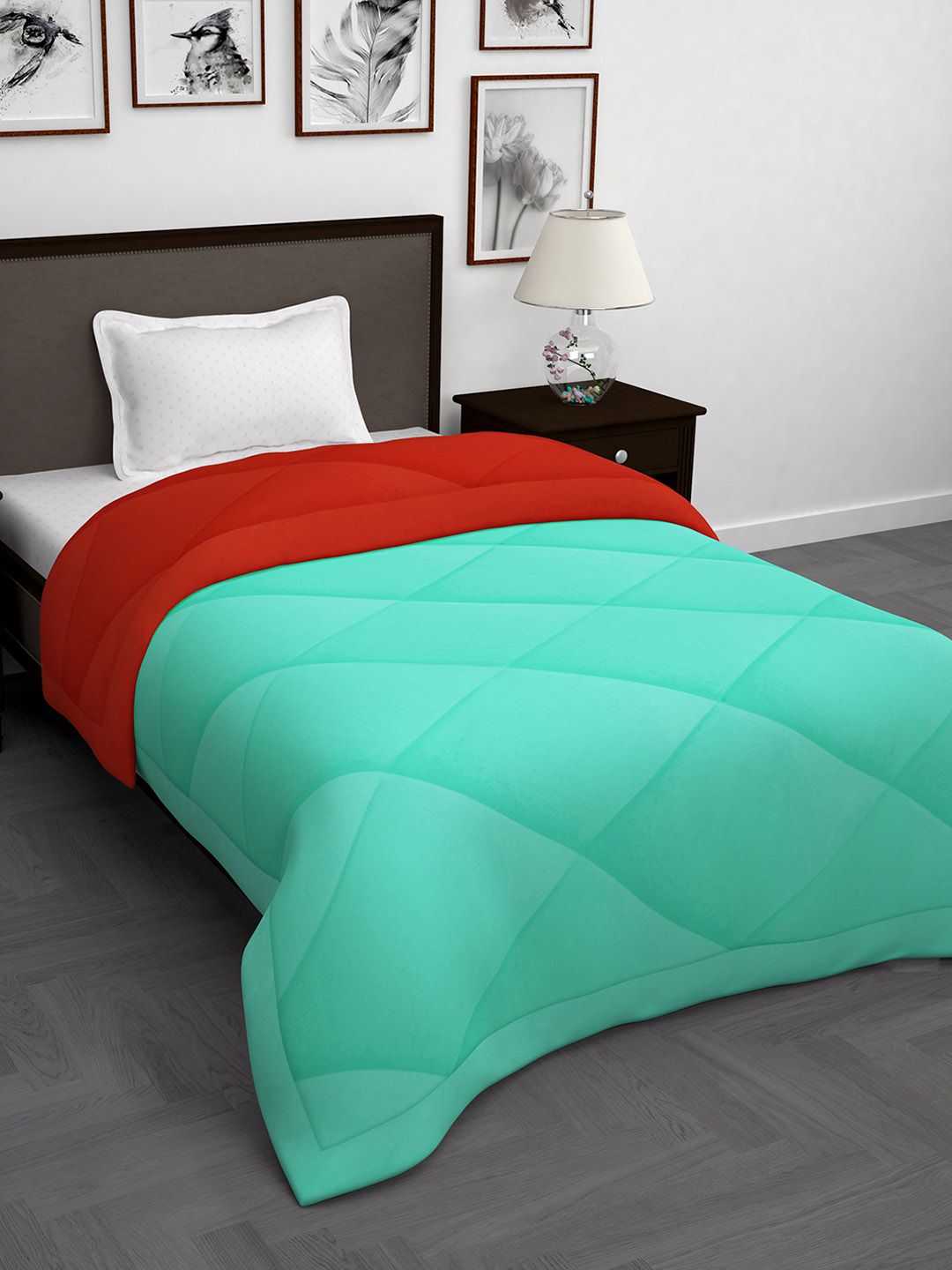 Story@home Green Red Solid Heavy Winter 200 GSM Single Bed Comforter Price in India