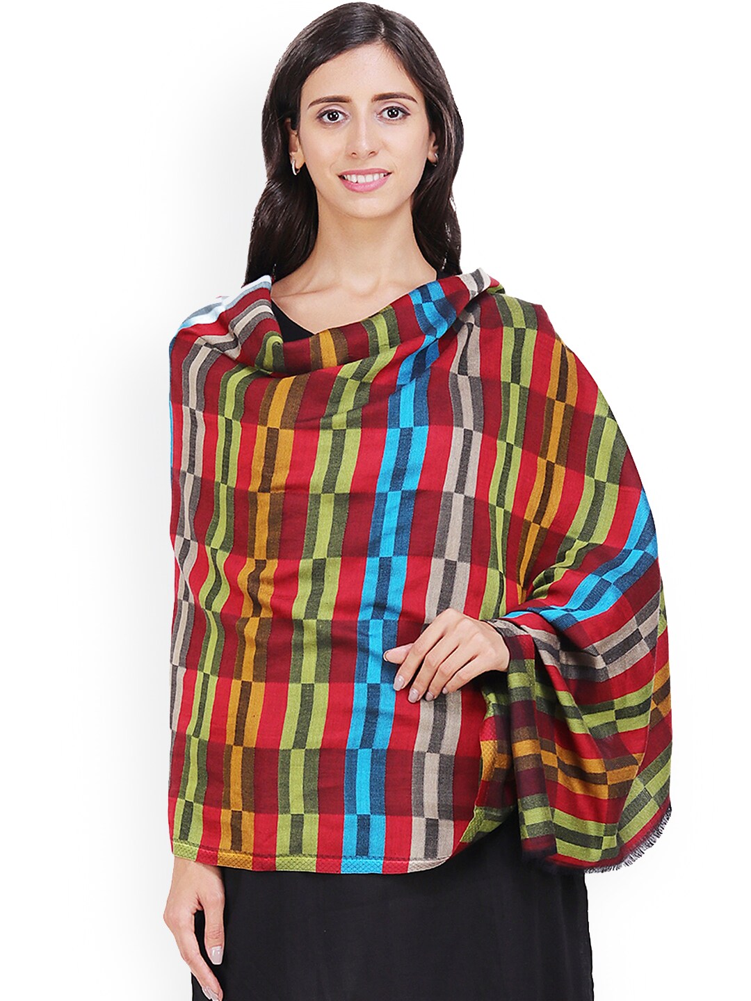 Anekaant Women Multicoloured Geometric Woven Design Shawl Price in India