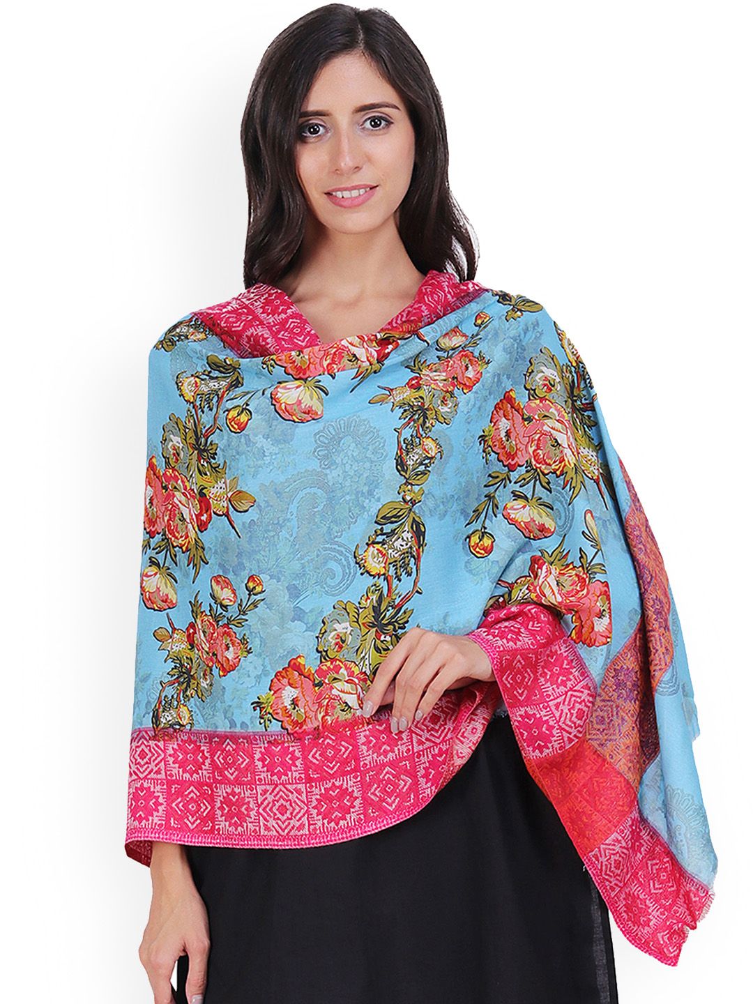 Anekaant Women Multicoloured Floral Woven Design Shawl Price in India
