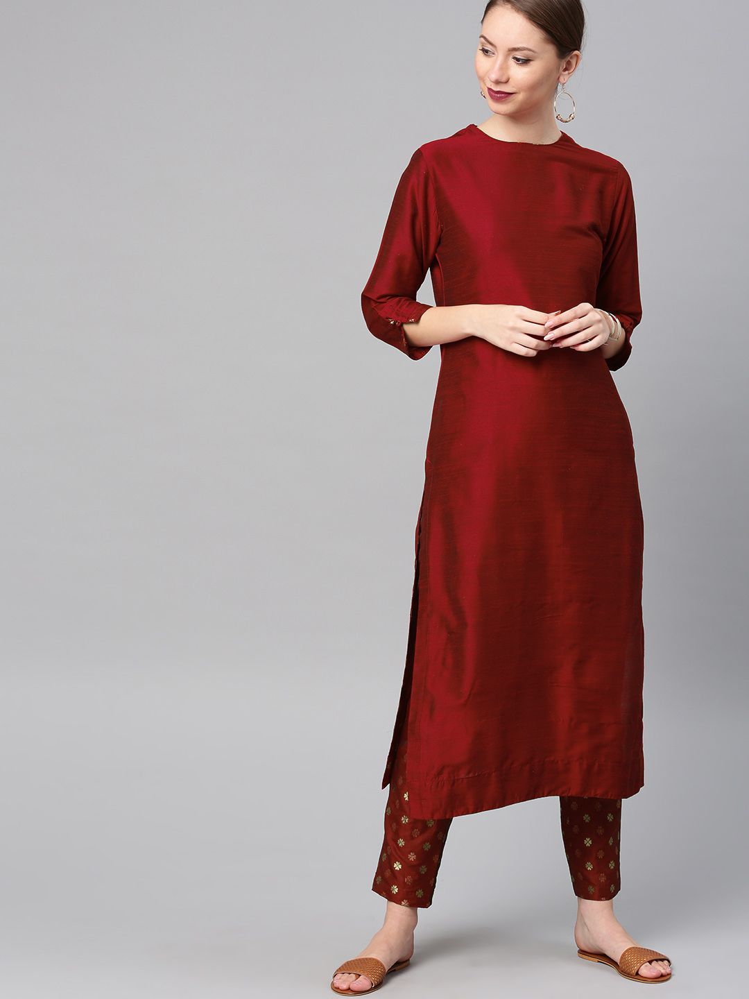 Vishudh Women Red & Solid Kurta with Trousers Price in India