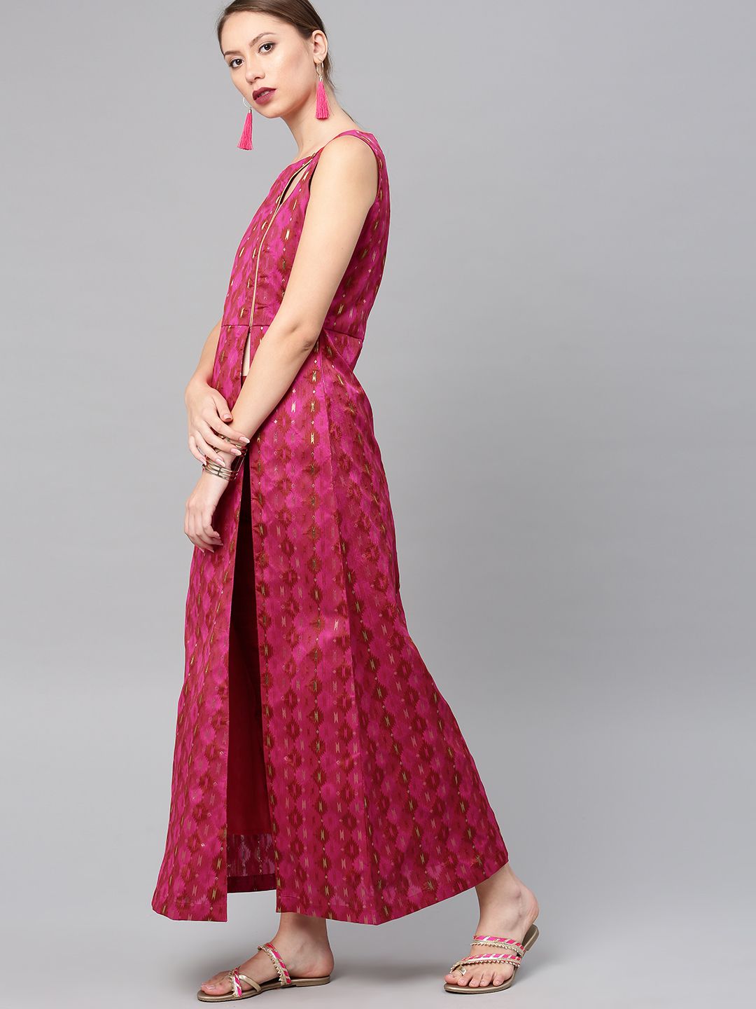 Vishudh Women Pink Self Design Kurta with Trousers Price in India
