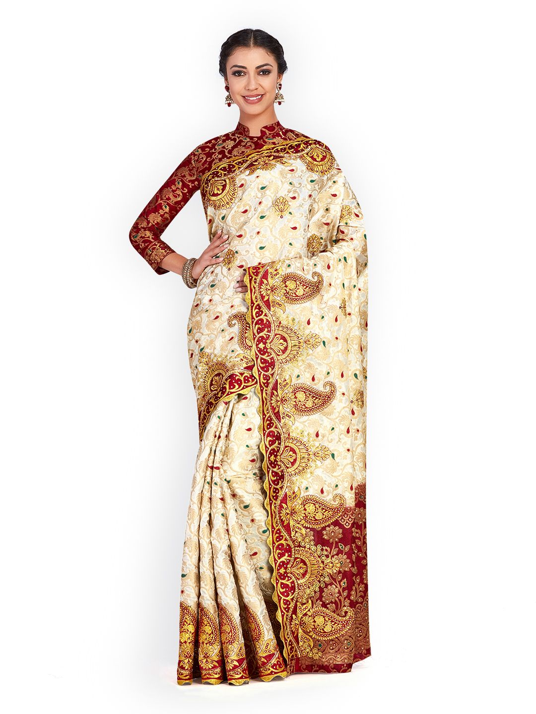MIMOSA Off-White Art Silk Woven Design Kanjeevaram Saree Price in India