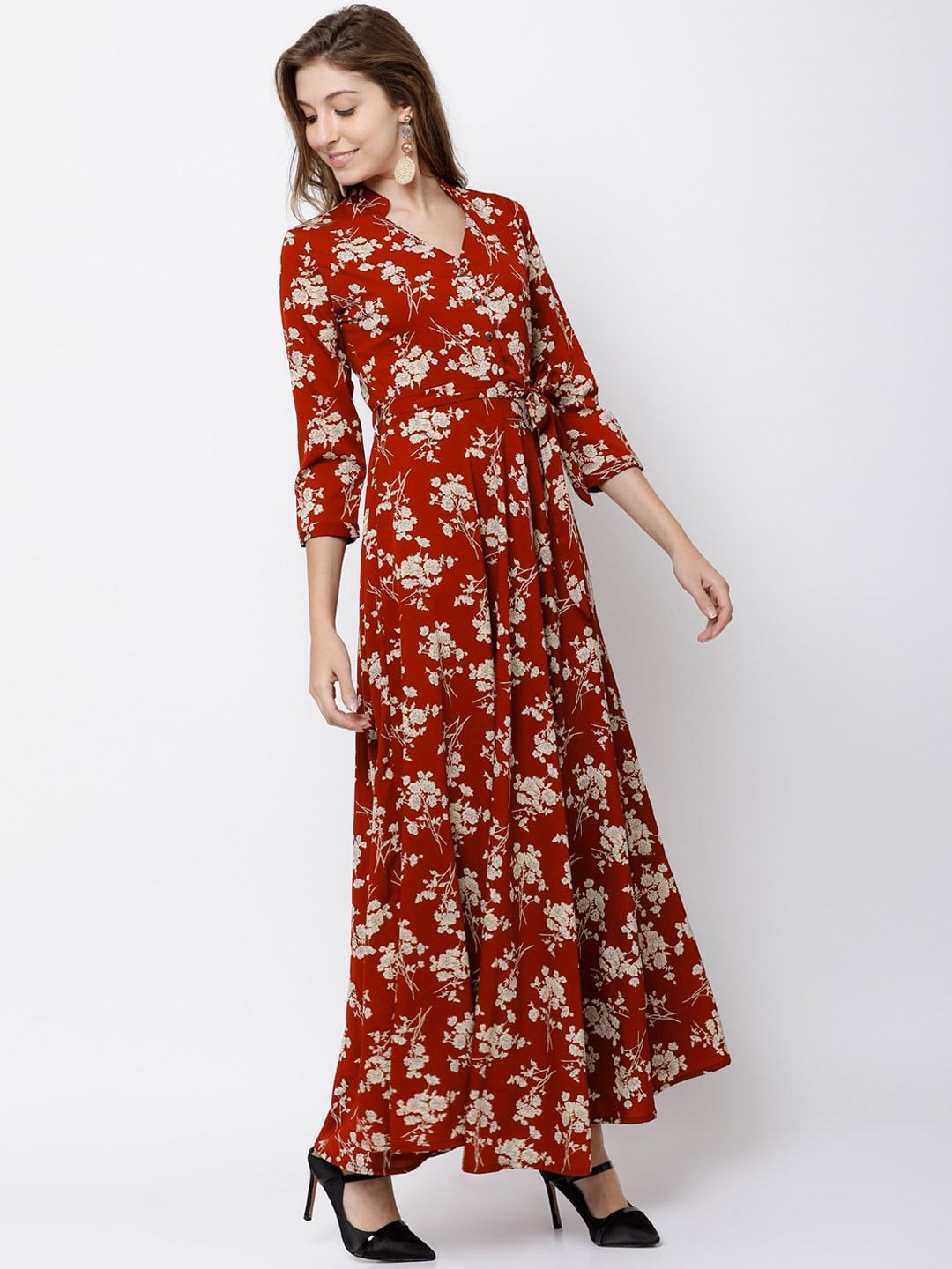 Buy Tokyo Talkies Red Floral Printed Maxi Dress - Dresses for