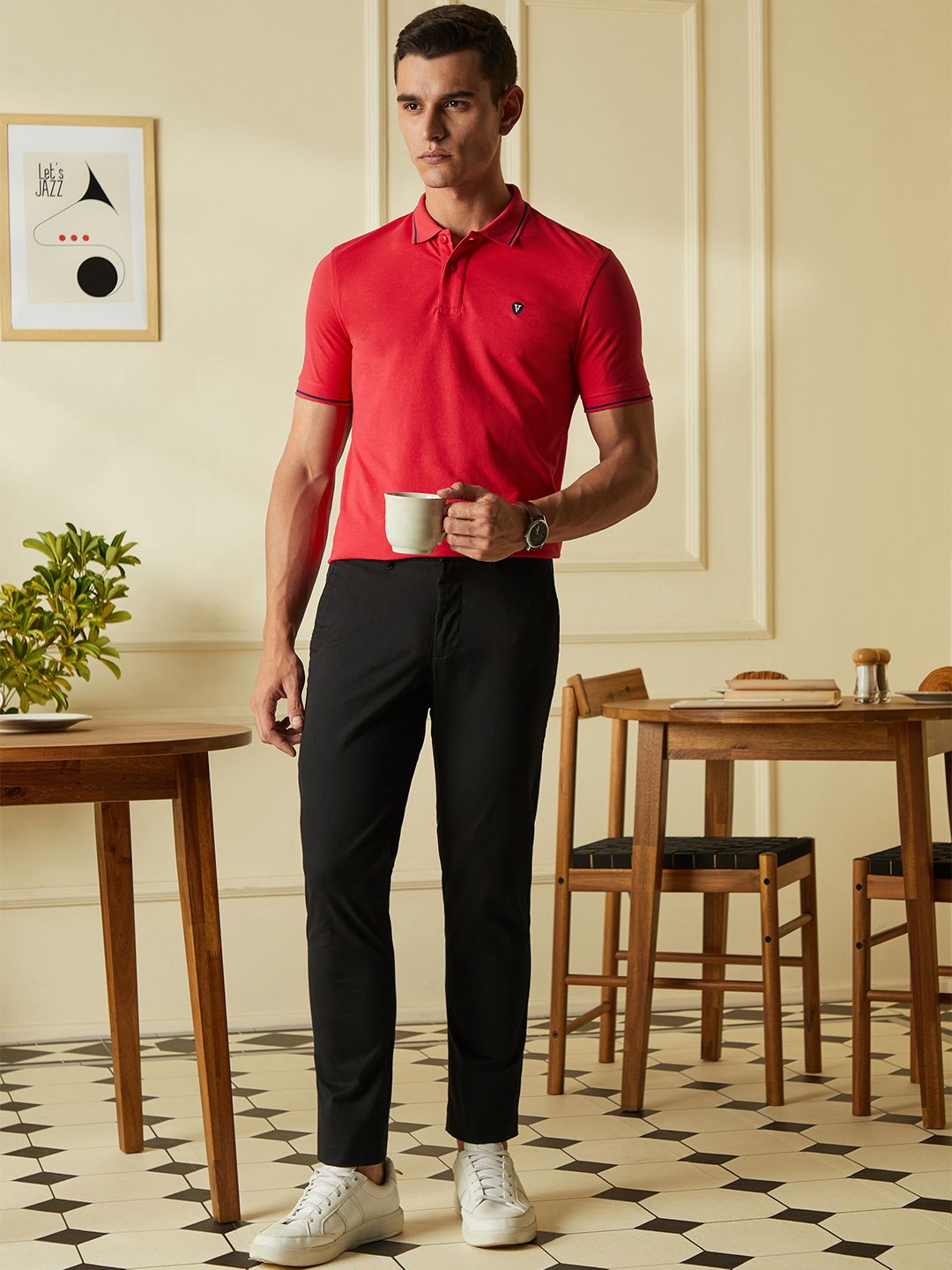 Van Heusen Sport Men Red Solid Polo Collar Pure Cotton T-shirt