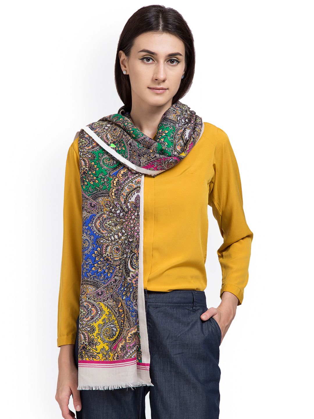 SHINGORA Women Multicoloured Printed Woollen Stole Price in India