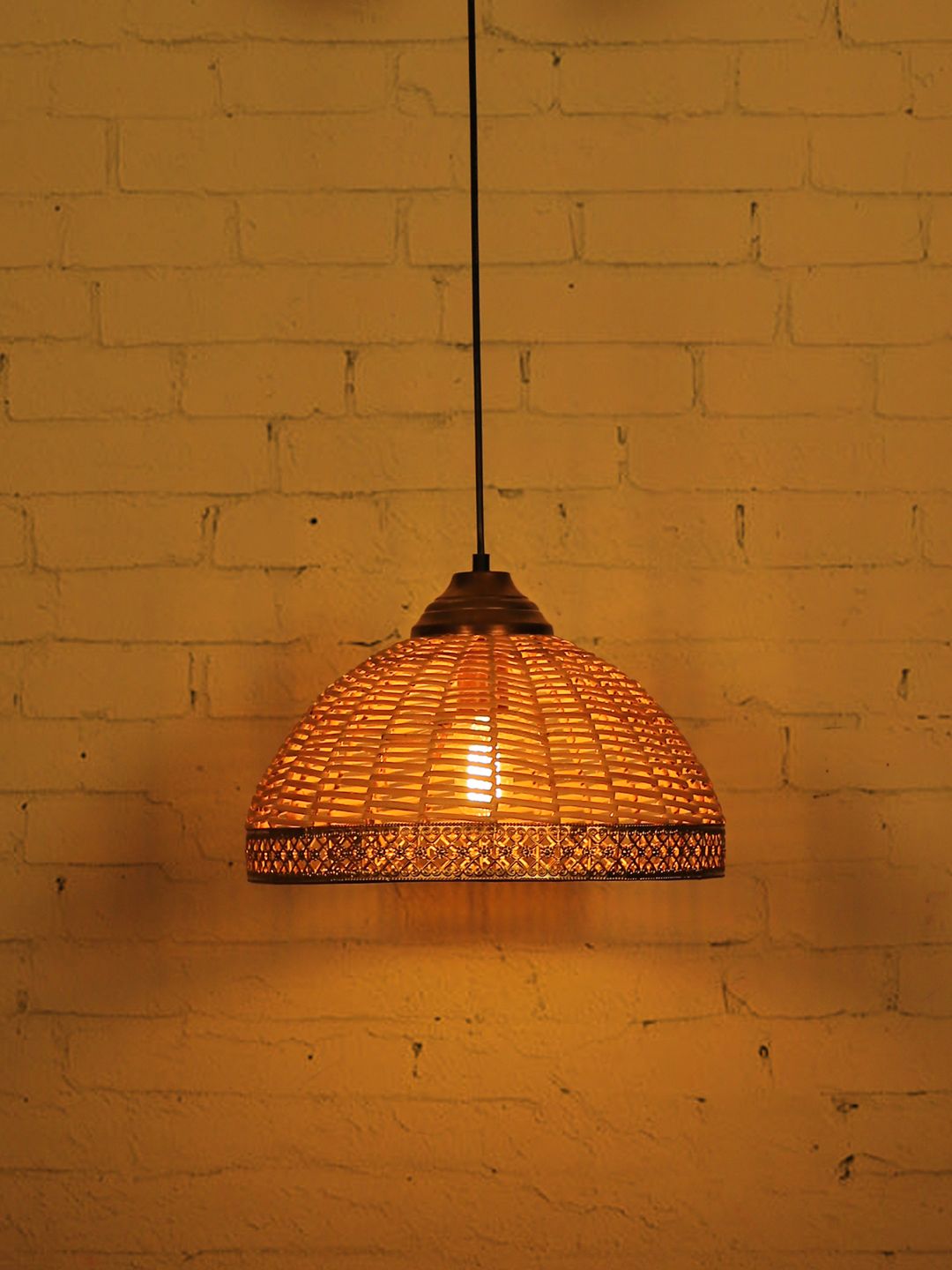 Fos Lighting Wicker Cane Dome Hanging Light Price in India
