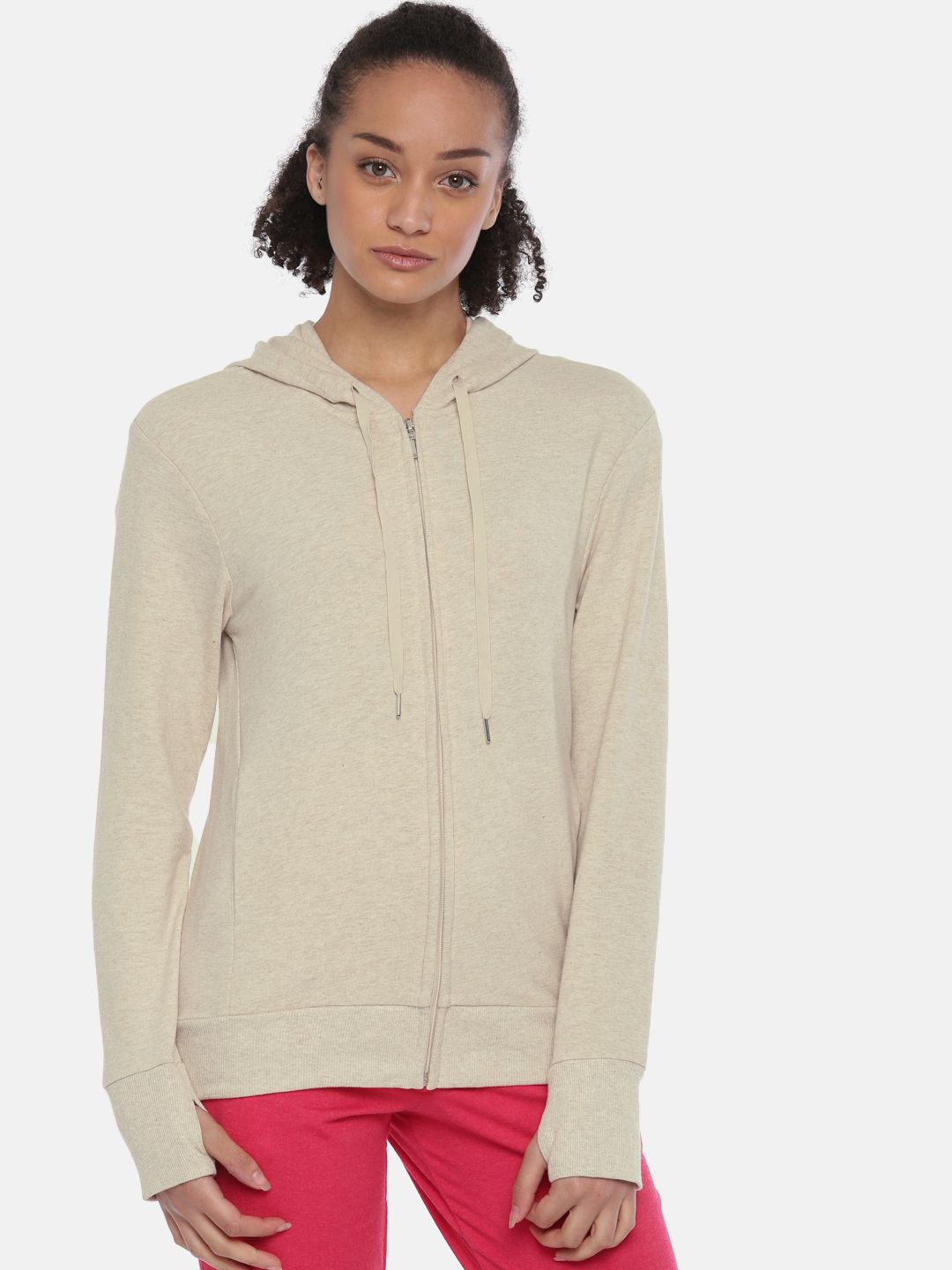 Enamor Women Beige-Coloured Solid Hooded Lounge Sweatshirt 7601101 Price in India
