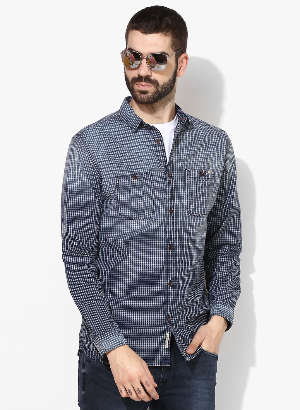 Jack & Jones Blue Checked Slim Fit Casual Shirt