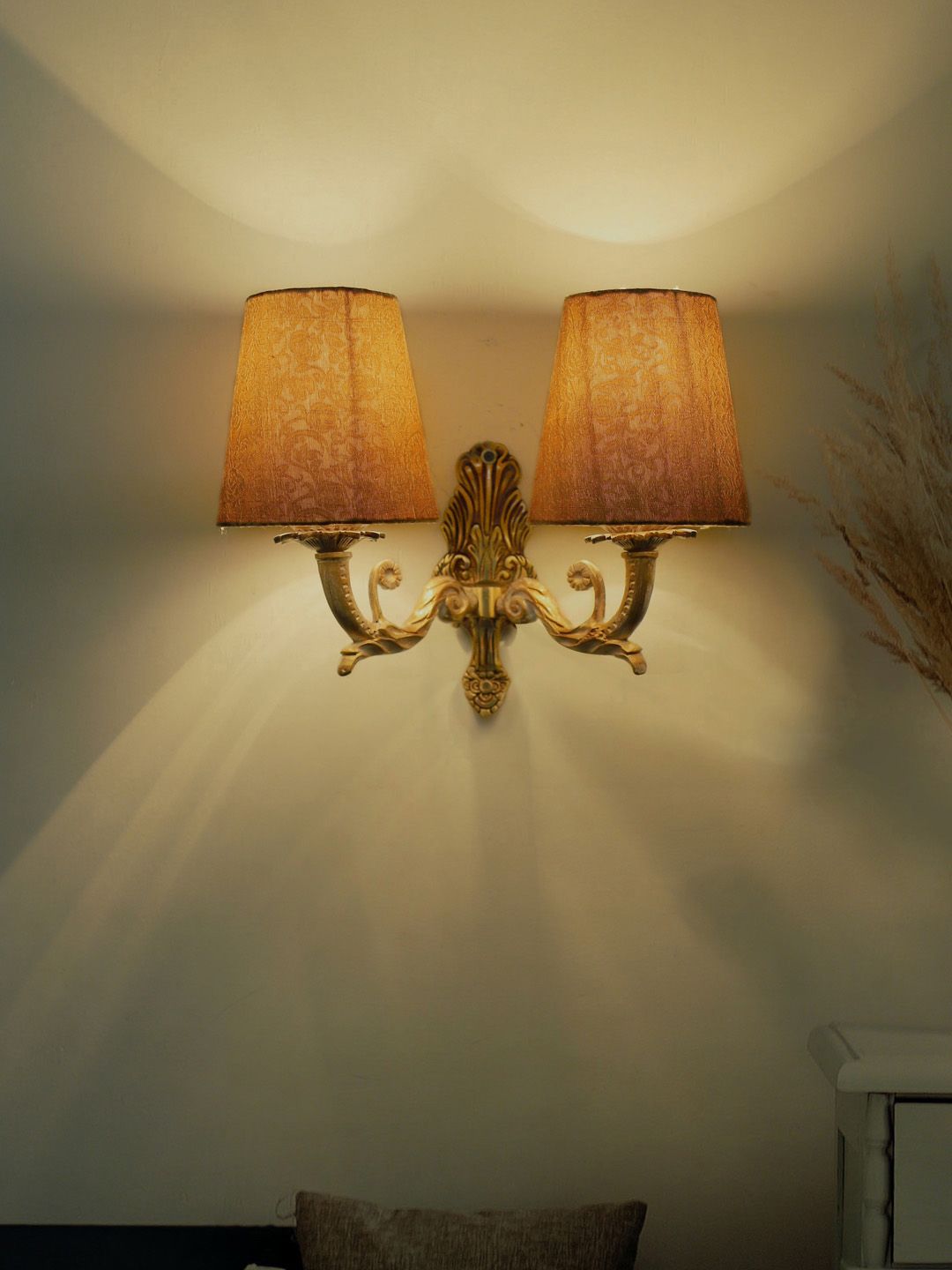 Fos Lighting Gold-Toned & White Double Wall Armed Sconce Price in India