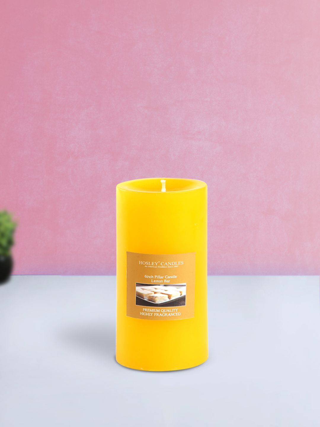 HOSLEY Yellow Set of 3 Lemon Bar Aromatic Pillar Candles Price in India