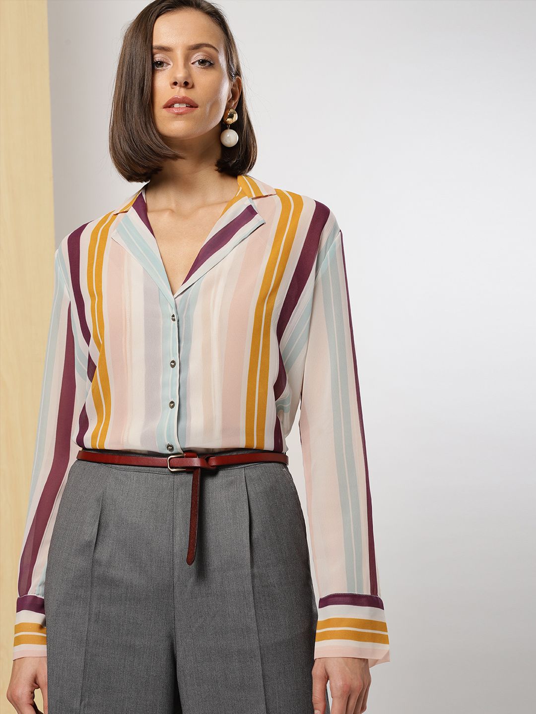 her by invictus Multicoloured Striped Shirt Style Top Price in India